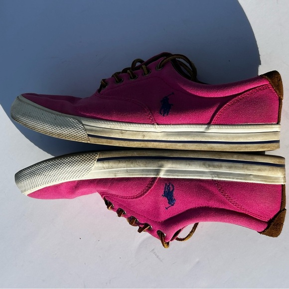 POLO Ralph Lauren Fuchsia and Navy  Sneaker Leather Laces Size 9.5 - Picture 6 of 11